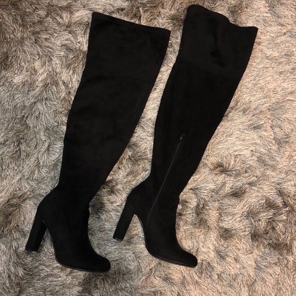 JustFab Shoes - Faux Suede Over The Knee Wide Calf Boot